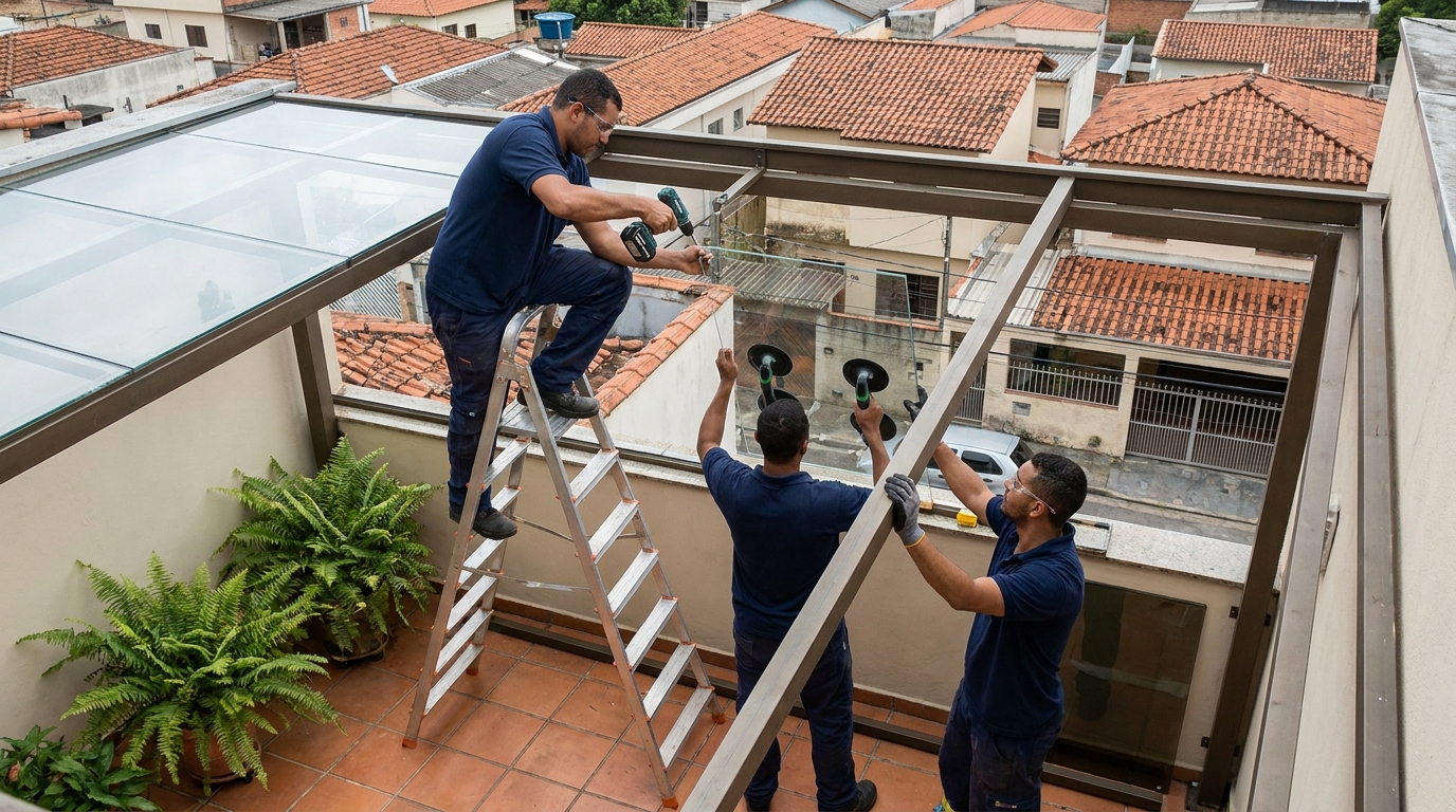Cobertura de vidro em terraço com telhados em São Bernardo do Campo-SP
